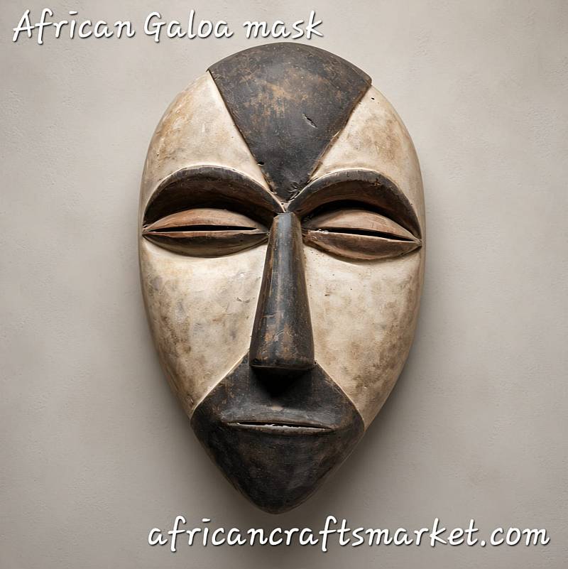 African hand carved Galoa wooden mask from Gabon