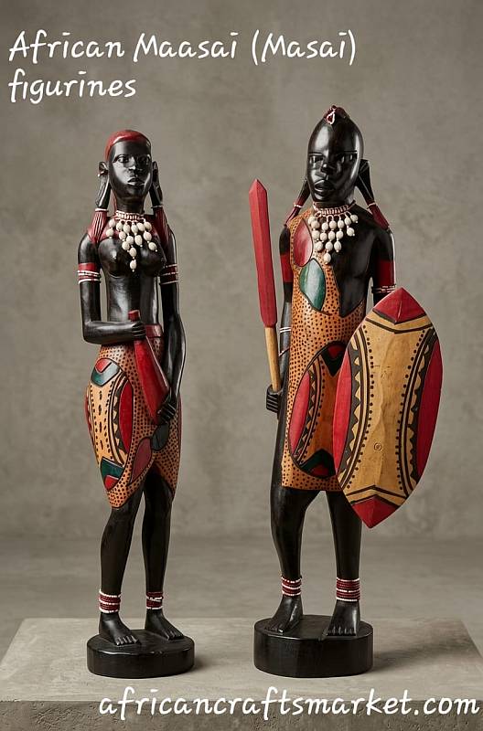 African Masai wooden carved couple