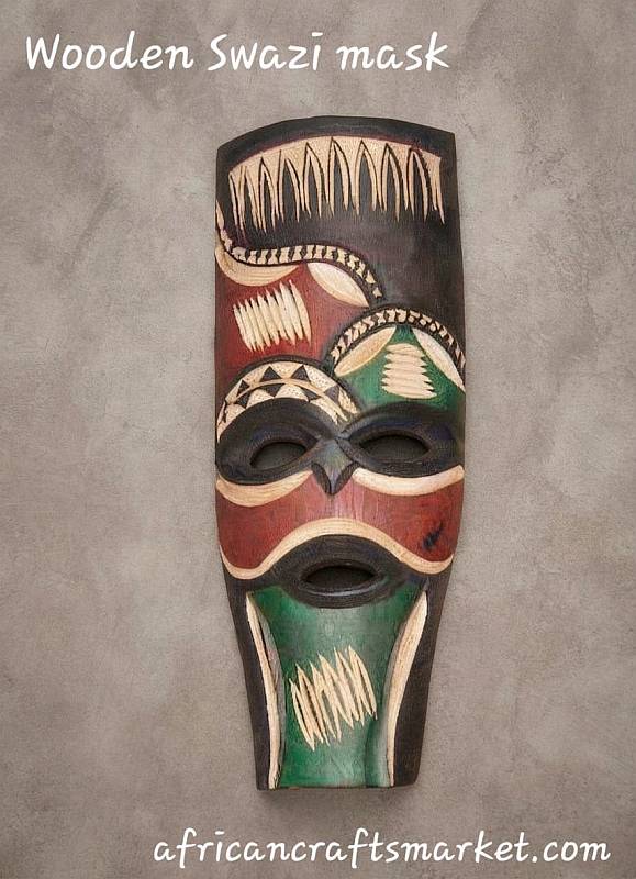 Hand-Carved African Swazi Wooden Masks