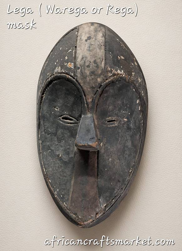 Hand carved Lega Rega African mask from Congo