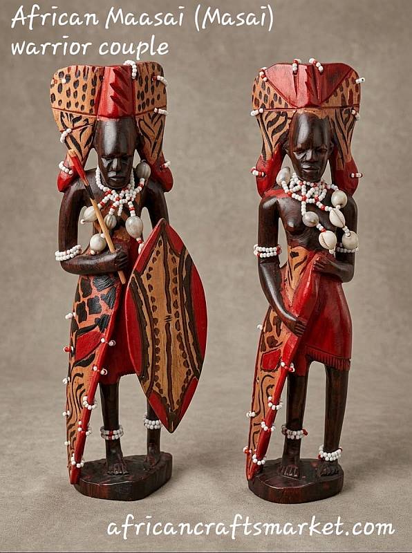 frican Maasai wood carved warrior couple handcrafted by artisans