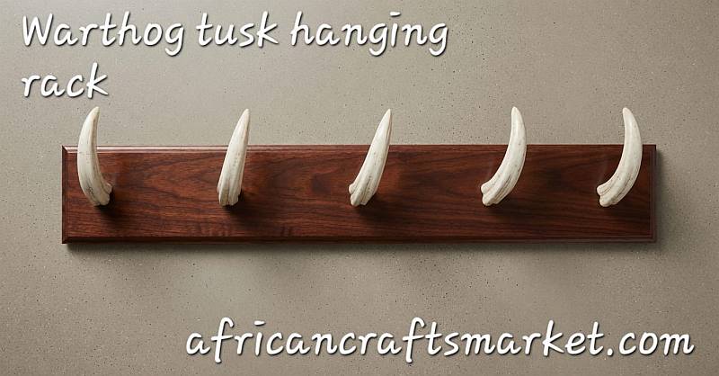 Authentic African warthog tusk hanging rack handcrafted in South Africa