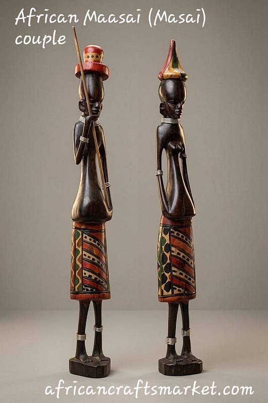 African wooden Masai couple from Kenya