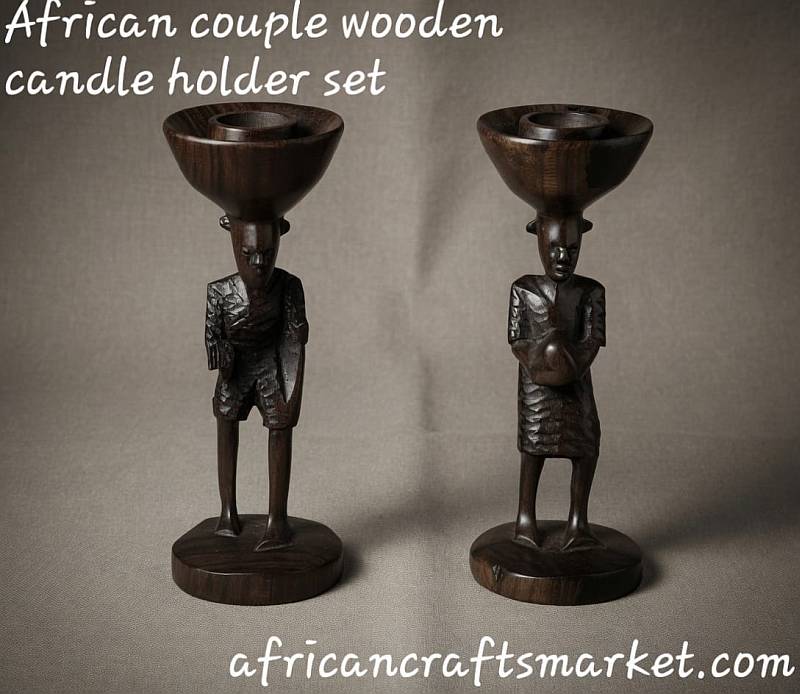 African wooden Zulu couple candle holders
