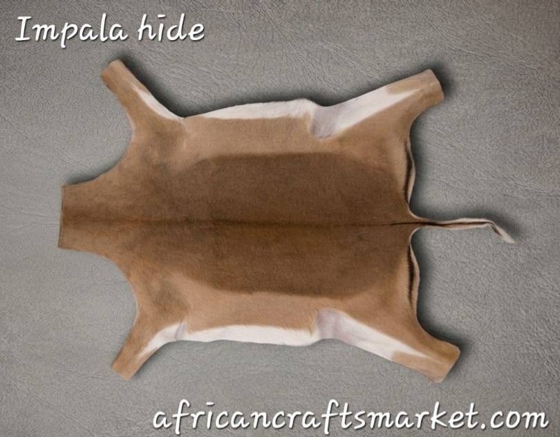 Premium tanned African impala skin hide flat lay showcasing the sleek, rich two-tone reddish-brown and tan coat