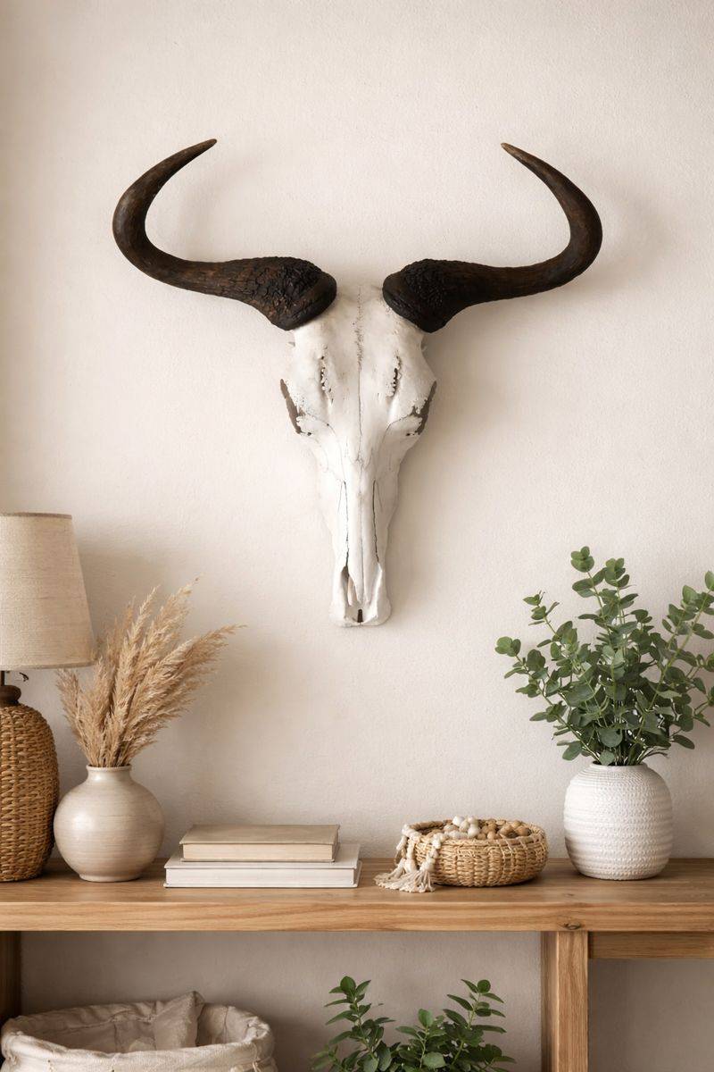 Authentic African Blue Wildebeest horns and skull, professionally cleaned game trophy