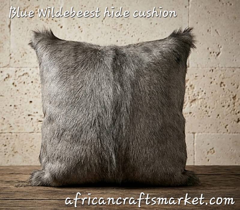 Blue wildebeest cushion African blue Wildebeest hide cushion