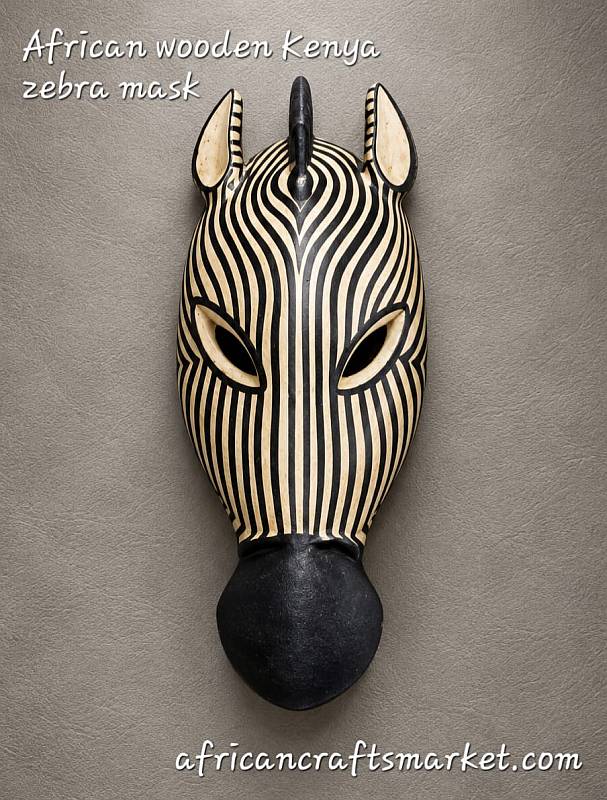 APainted Kenyan zebra mask Painted wooden zebra mask from Kenya