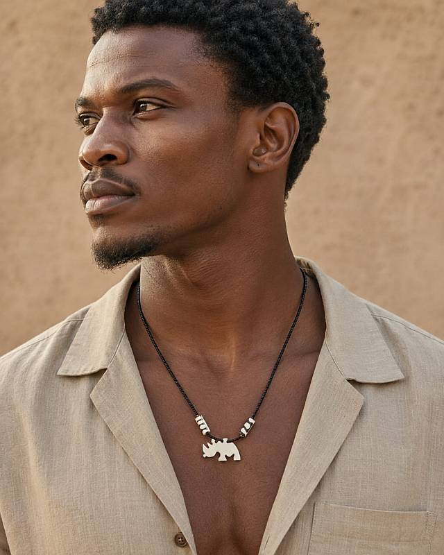 African hand carved bone necklace