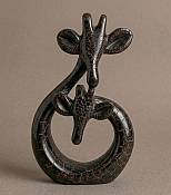 Handcrafted stone giraffe pair sculpture, minimalist intertwined design perfect for unique safari-themed home decor