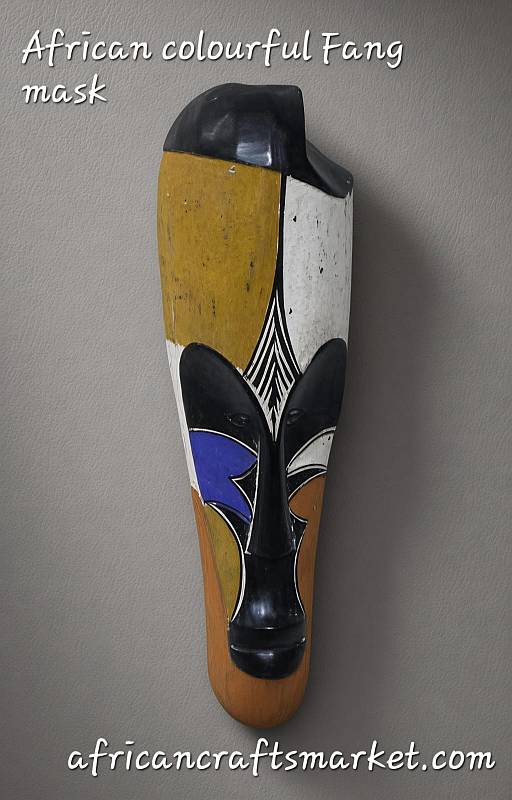 Handcrafted colourful Fang wooden mask from Gabon