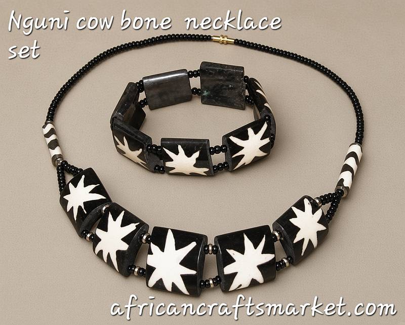 Handmade African zebra bone necklace and bracelet