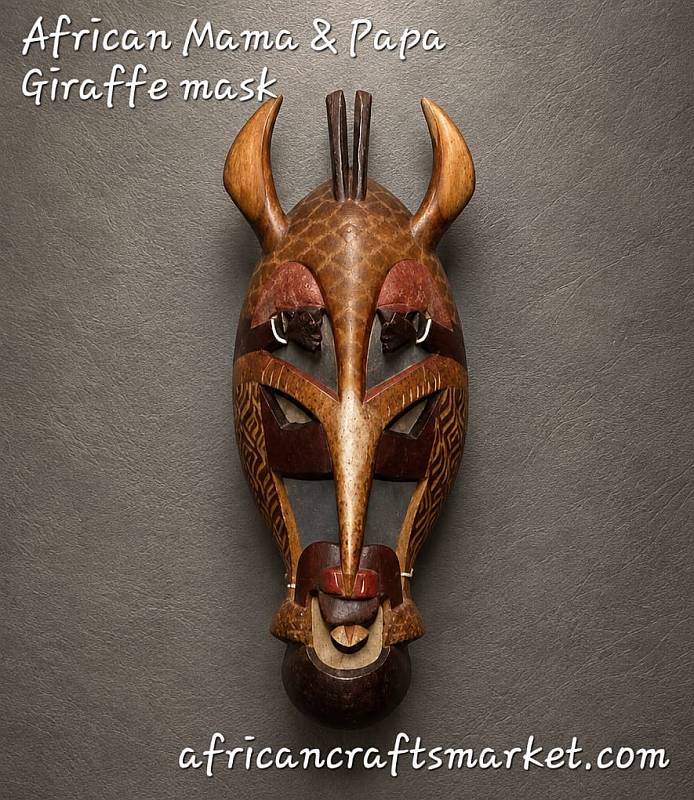 Carved wooden giraffe mask from Kenya Carved wooden giraffe mask from Kenya
