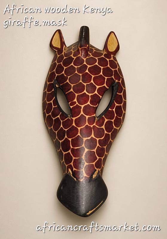 Hand carved wooden giraffe mask from Kenya