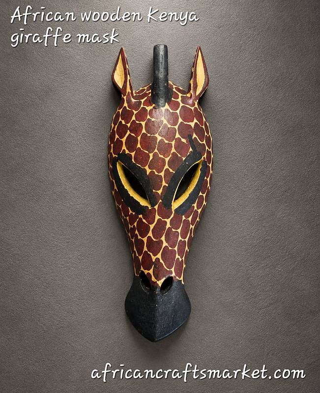 Painted giraffe wooden mask from Kenya Painted wooden giraffe mask from Kenya