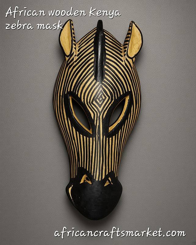 Kenyan hand carved zebra mask Hand carved wooden zebra mask from Kenya