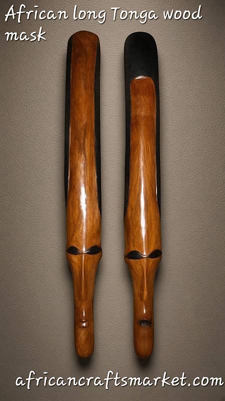 Large handcrafted 80cm African Shona ironwood tribal mask pair from Zimbabwe