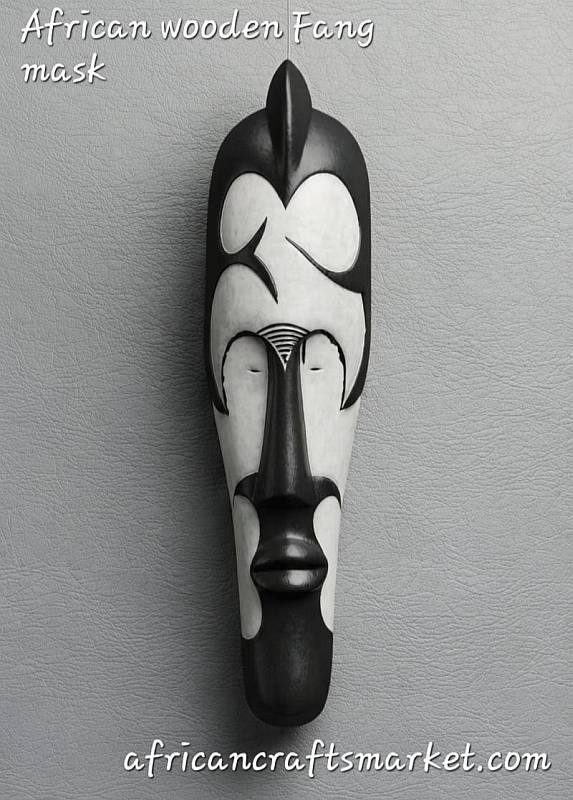 Long black and white Fang wooden mask with elongated face