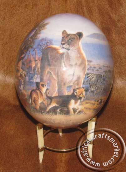 African decoupage ostrich egg - Lions