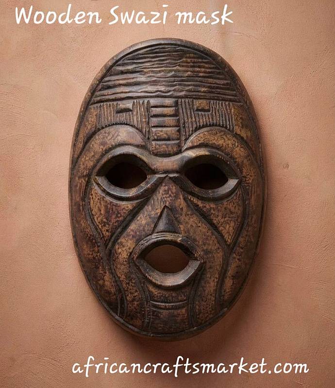 African Swazi wooden mask African round Swazi mask