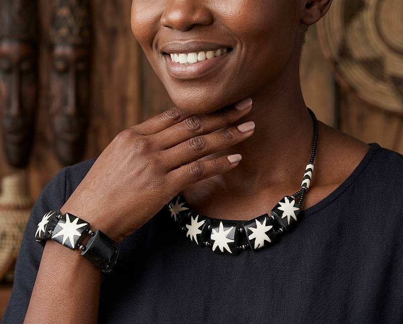 Zebra bone necklace and bracelet African jewelry